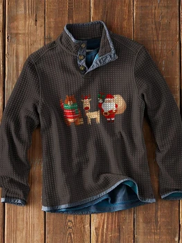 Мужской повседневный топ с длинным рукавом, Рождественский вафельный рисунок, повседневный мужской пуловер-поло с 3D принтом, мужской свитер