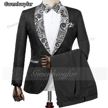 Мужской свадебный костюм Gwenhwyfar, итальянский дизайн, изготовленный на Заказ Черный смокинг для курения, 2 предмета, мужские костюмы Groom Terno