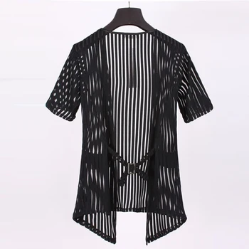 Мужской сетчатый Прозрачный кардиган Тренд, Модная Сексуальная пижама с коротким рукавом, пижамы в полоску, халат, Свободная рубашка, Кимоно