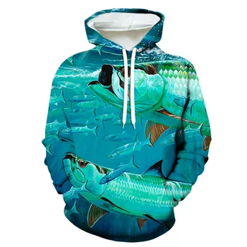 Мужчины 3D Глубоководная графика Морской рыбы в реальном формате HD Женские Толстовки с капюшоном для рыбалки Толстовки с капюшоном Негабаритные Пуловеры Пальто с капюшоном Топы одежды
