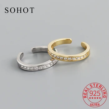 Настоящее серебро 925 Пробы, регулируемые круглые кольца с цирконием для модных женщин, минималистичные изысканные ювелирные изделия, индивидуальные аксессуары