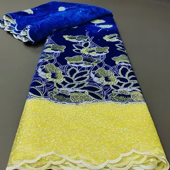 Новейший дизайн Африканская синяя бархатная кружевная ткань 2023 года Высокое качество 5 ярдов Французского тюля С блестками Ткань для пошива вечернего платья