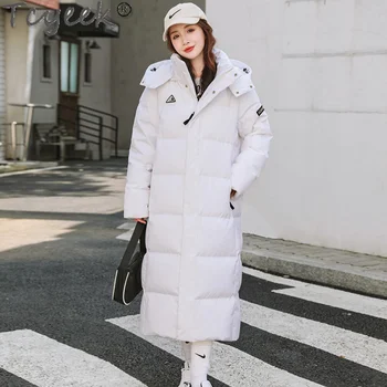 Новинка 2023, женская куртка, женские зимние куртки длиной до колена, свободное длинное пальто из белого утиного пуха 90, женское пальто, женское пальто