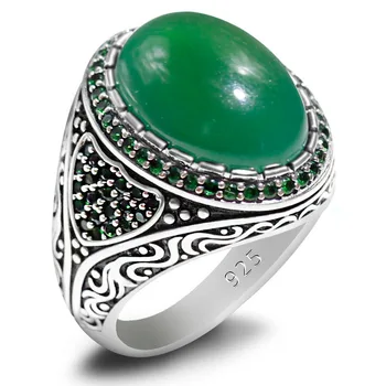 Новое кольцо ручной работы из стерлингового серебра S925 пробы с турецким натуральным зеленым агатом, роскошный подарок для вечеринки в стиле ретро