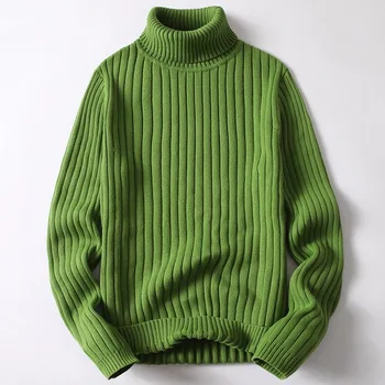 Новый мужской однотонный свитер-водолазка с длинным рукавом в полоску.
