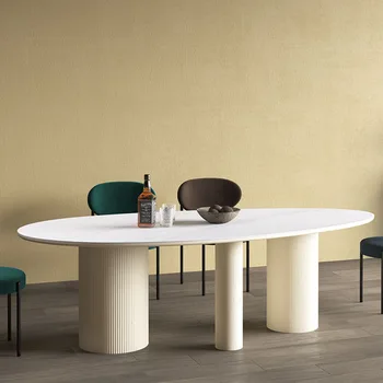 Обеденный стол из каменной плиты особой формы, Сочетание стульев, Овальная кухня в скандинавском стиле, Индивидуальный Мраморный обеденный стол, Мебель для дома.