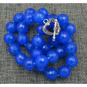 Ожерелье из натурального 12 мм граненого синего сапфира, застежка-любовь из Тибетского серебра 16-25 дюймов