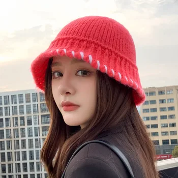Осенние шерстяные кепки-ведерки в корейском стиле для женщин, зимние теплые кепки-ведерки для девочек, модные повседневные кепки для покупок Gorras
