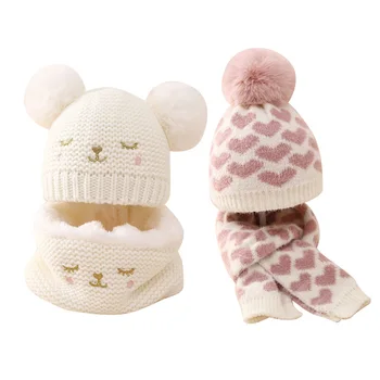 Осенний комплект для новорожденных девочек, зимняя теплая шапочка-бини, Мягкая вязаная шапочка и шарф на флисовой подкладке, аксессуары для костюмов