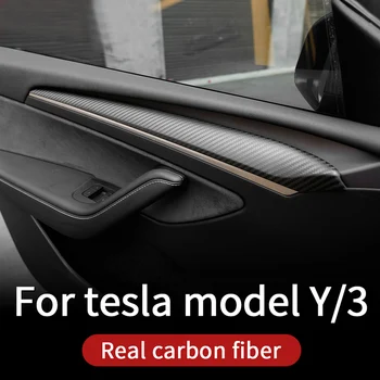 Отделка дверей для Tesla модель 3 2021-2023 аксессуары модель y аксессуары из углеродного волокна tesla