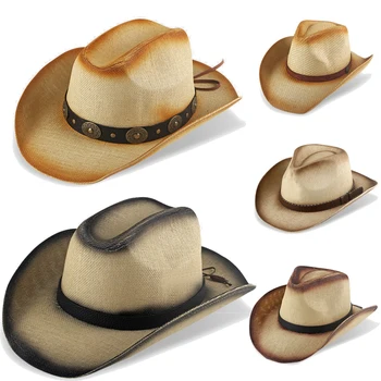 Открытая соломенная ковбойская шляпа в западном стиле для мужчин и женщин, летние Пляжные шляпы от солнца с загнутыми полями, Панама, Ковбойские шляпы, Шляпа для рыбалки на открытом воздухе