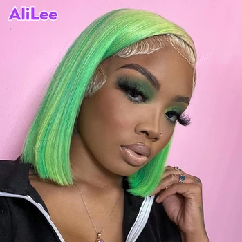 Парики Alilee 613 зеленого цвета с короткими стрижками 13x4, кружевные передние парики для чернокожих женщин, прямые парики, HD прозрачные кружевные парики из человеческих волос