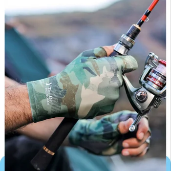 Перчатки для рыбалки из ледяного шелка с защитой от ультрафиолета, мужские уличные перчатки без пальцев, Высокая эластичность, противоскользящие износостойкие перчатки для верховой езды на полпальца