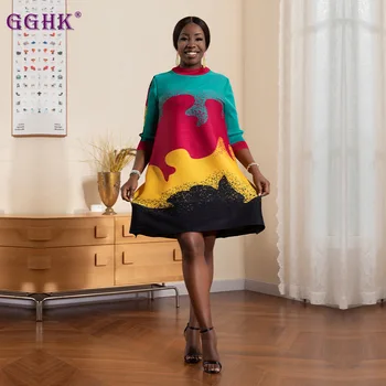 Плиссированное платье GGHK Miyake 2023, Новая Женская юбка для мамы Большого размера, Yangqi, Стареющая Плиссированная юбка трапециевидной формы с принтом
