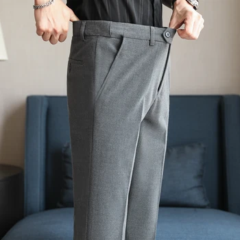 Плюс Размер 42 40 38 Мужские Повседневные брюки с эластичной резинкой на талии 2023 Весна Лето Официальные Деловые Облегающие Офисные Однотонные костюмные брюки