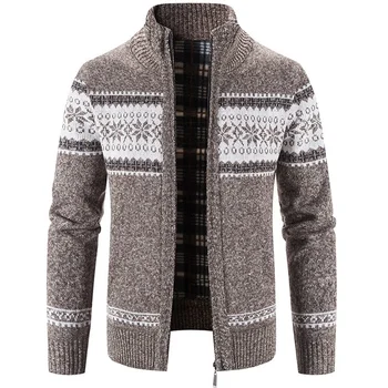 Повседневный мужской свободный свитер, осенне-зимнее пальто со стоячим воротником, кардиган с принтом в тон.
