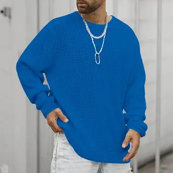 Повседневный свитер, мужской зимний свитер, уютный мужской вязаный свитер, Мягкий теплый Стильный зимний пуловер средней длины с вафельной текстурой