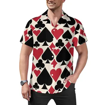 Покерные карты, Блузки, Мужские повседневные рубашки Casino Fun, Гавайский дизайн с коротким рукавом, Пляжная рубашка в стиле ретро Оверсайз, Подарок