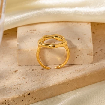 Преувеличенные Ins Геометрические Неправильные кольца с позолотой 18 Карат, Винтажный дизайн, Открытое кольцо из нержавеющей стали, Женские украшения, не тускнеющие.