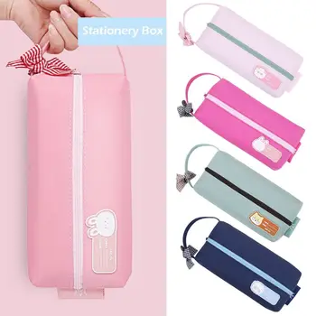Простая креативная мультяшная двухслойная сумка для карандашей на двойной молнии, канцелярская сумка, симпатичный пенал большой емкости