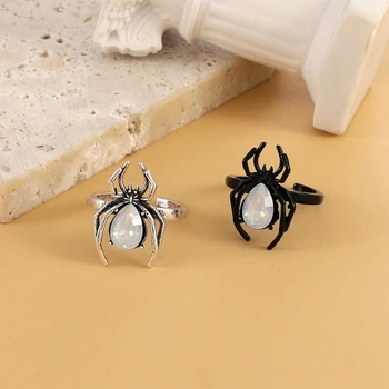 Регулируемые черно-белые открытые кольца в стиле панк в стиле ретро; Забавное полое кольцо с пауком на Хэллоуин для мужчин; Женские ювелирные изделия и подарки