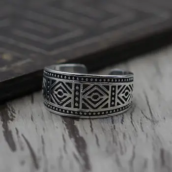 Ретро Открытое серебряное кольцо из стерлингового серебра 925 пробы, тайское Серебро, Девятидверный Будда с кольцом