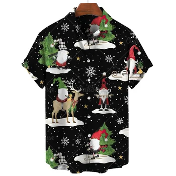 Рождественская гавайская рубашка с 3D принтом, фестивальная вечеринка, мужские рубашки, летняя модная мужская рубашка с короткими рукавами на пуговицах, мужская одежда