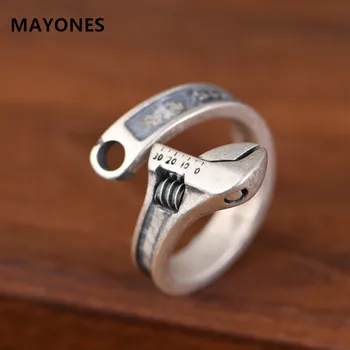 Серебряное кольцо MAYONES Real S925 в стиле Ретро, старомодный дизайн, мужской гаечный ключ, Серебряное кольцо, ювелирные изделия
