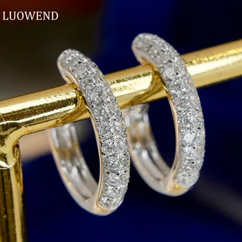 Серьги из белого золота 18 карат LUOWEND в роскошном минималистичном стиле с настоящими натуральными бриллиантами 0,36 карата, серьги-кольца для женщин, свадебные украшения