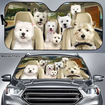 Солнцезащитный козырек для автомобиля с Вест-Хайленд-уайт-терьером, Лобовое стекло для собак, Солнцезащитный козырек для семьи собак, Автомобильные аксессуары для собак, Украшение автомобиля, Подарок для