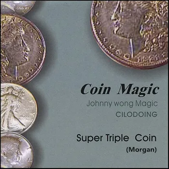 Супер Тройная монета (Доллар Моргана, с DVD) Джонни Вонга Coin Magic Tricks Трюк Appear Vanish Фокусник Крупным планом Иллюзии