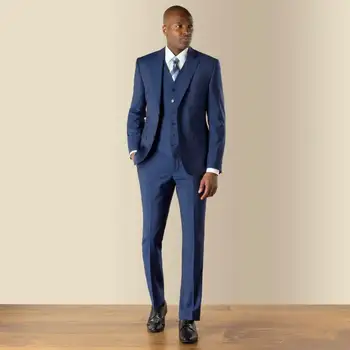 Сшитые на заказ темно-синие мужские костюмы для свадьбы, смокинги для жениха, 3 предмета в комплекте (пиджак + брюки) Блейзер для шафера, костюм для выпускного вечера