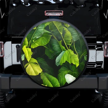 Универсальный чехол для запасного колеса из полиэстера с рисунком в виде тропических ботанических листьев банана, чехлы для колес для прицепа RV SUV Truck Camper