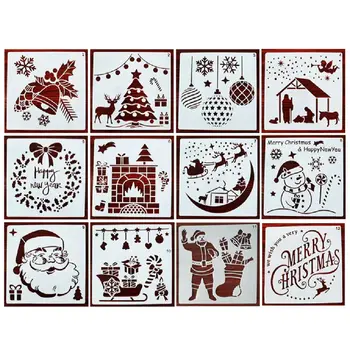 Упаковка из 12 многоразовых шаблонов трафаретов для рождественской росписи, трафареты для рисования своими руками, прямая поставка