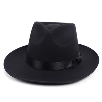 Фетровая шляпа ретро-цилиндр шерстяная британская джазовая шляпа мужская шляпа Майкла Джексона осенне-зимняя унисекс с большими полями