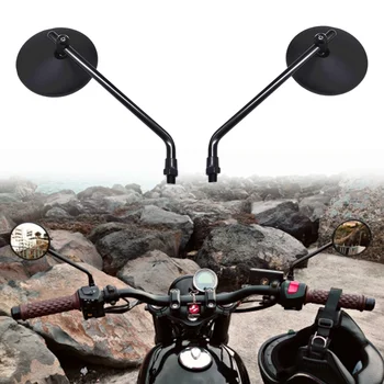Черное боковое зеркало заднего вида для мотоцикла с винтами 10 мм Универсальные круглые Ретро Модифицированные Зеркала заднего вида для мотоциклов Cafe Racer