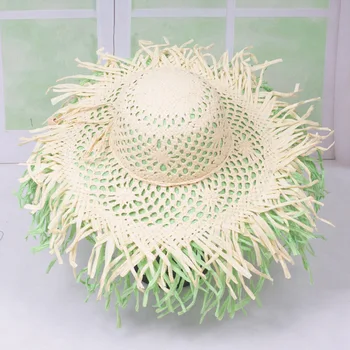 шляпа с большими полями из рафии в полоску, солнцезащитная шляпа с большими полями, защищающая от ультрафиолета, пляжная солнцезащитная шляпа с проволочным краем, которую можно складывать произвольно