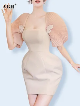 Элегантное женское платье с открытой спиной хитового цвета VGH, квадратный воротник, пышные рукава, высокая талия, темпераментные платья трапециевидной формы, женская мода